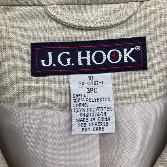 JG Hook Skirt Suit 10 40/25Wx23 Beige Side Elastic Woven Poly Classic Career VTG - Picture 4 of 16